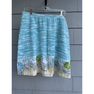 J.Jill NWT Aegean Beach‎ Scene Umbrella Print Pull-On Knit Skirt M Pockets